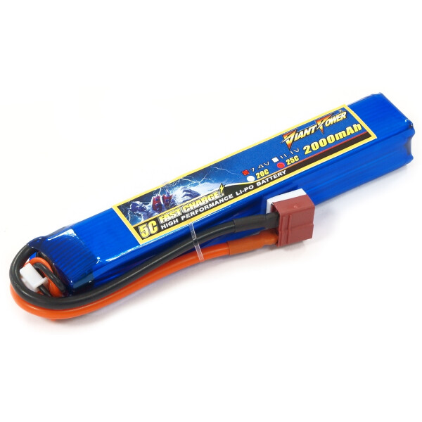 

Аккумулятор для страйкбола Giant Power (Dinogy) Li-Pol 7.4V 2S 2000mAh 25C 20х21х126мм T-Plug