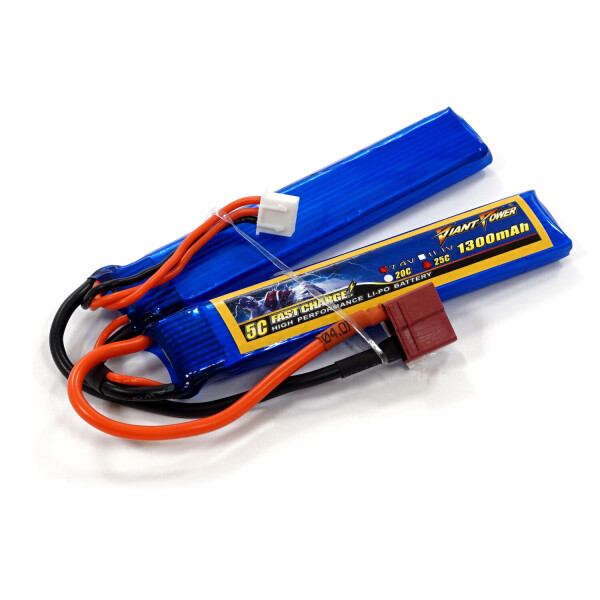 

Аккумулятор для страйкбола Giant Power (Dinogy) Li-Pol 7.4V 2S 1300mAh 25C 2 лепестка 7.5х18х96мм T-Plug