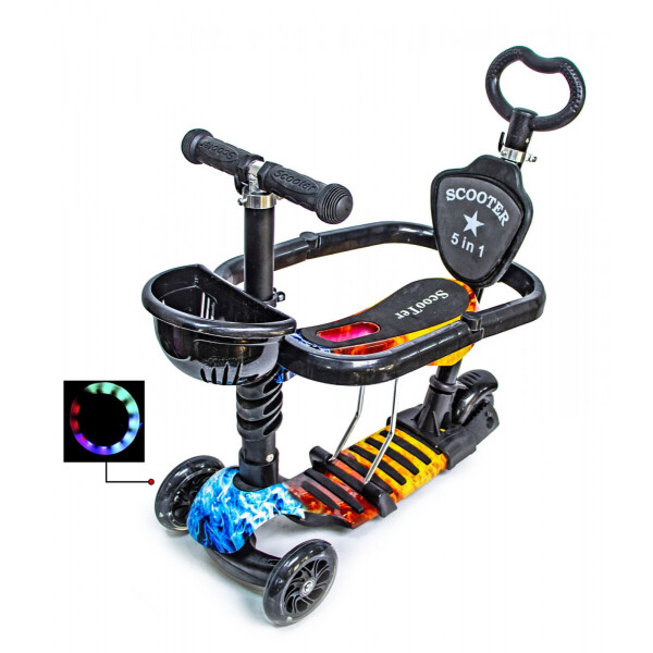 

Детский самокат Scooter 5in1 с бортиком и светящими колесами "Божья коровка" Fire&Ice