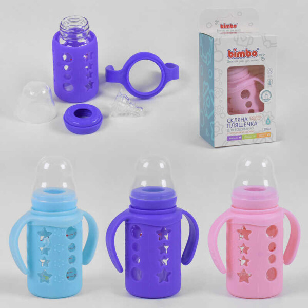 

Бутылочка стеклянная 75130 (48) с силиконовой соской, "BIMBO", 120 мл, 3 цвета, 1шт в коробке