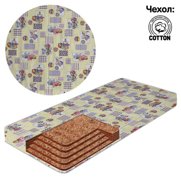 

Матрас пятислойный кокос - чохол хлопок "Игрушки" К5-1 33877 - цвет молочный ТМ Беби-Текс