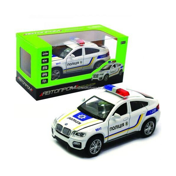 

ЧП187500 [7844-1] Машина метал. 7844-1 (72шт/2) АВТОПРОМ,1:32-36 ПОЛІЦІЯ BMW X6, свет, 4 звука сигнала,откр.двери,капот,багажник в коробке