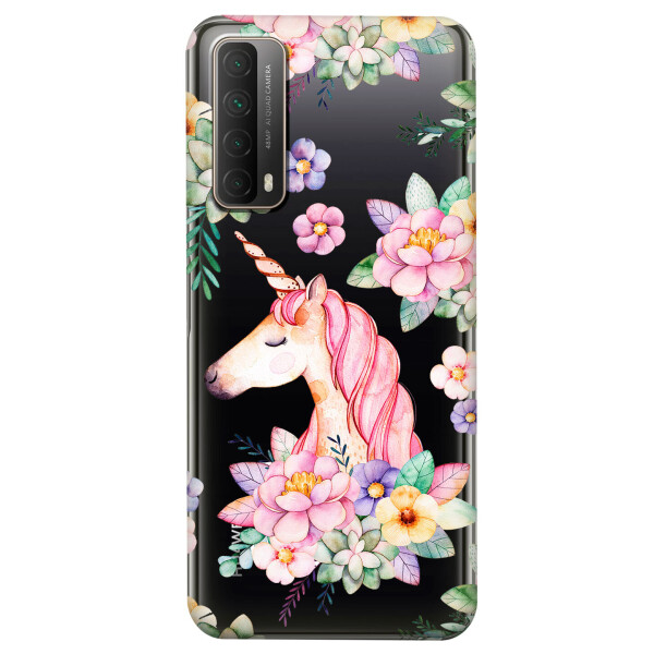 

Huawei P Smart 2021 чехол из прозрачного силикона с рисунком - Единорог в цветах (KS7420)
