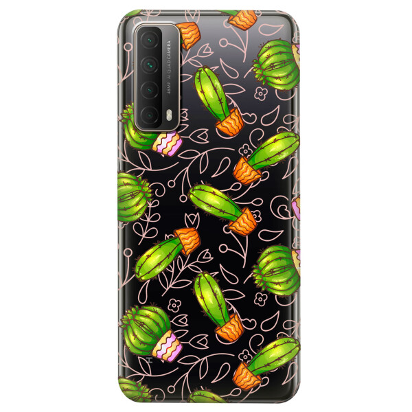 

Huawei P Smart 2021 чехол из прозрачного силикона с рисунком - Арт кактусы (KS7449)