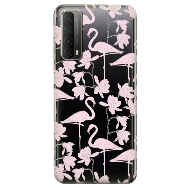 

Huawei P Smart 2021 чехол из прозрачного силикона с рисунком - Розовые фламинго (KS7439)
