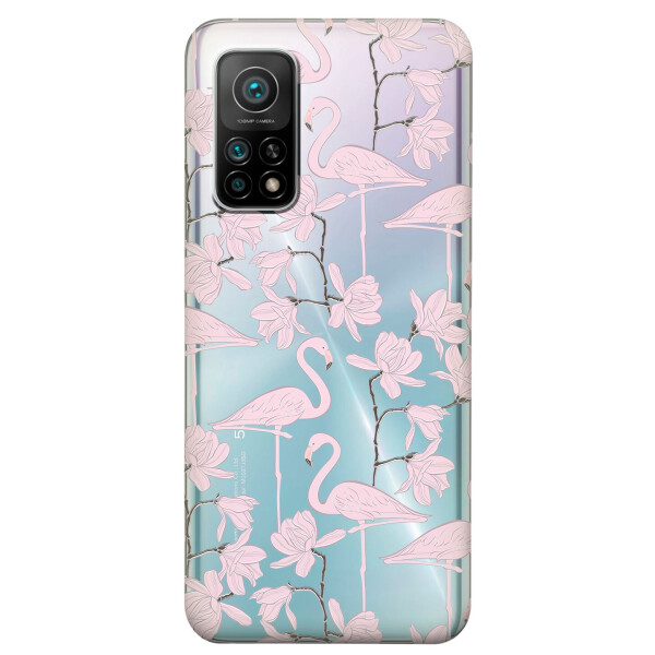 

Xiaomi Redmi K30S чехол из прозрачного силикона с рисунком - Розовые фламинго (KS7739)