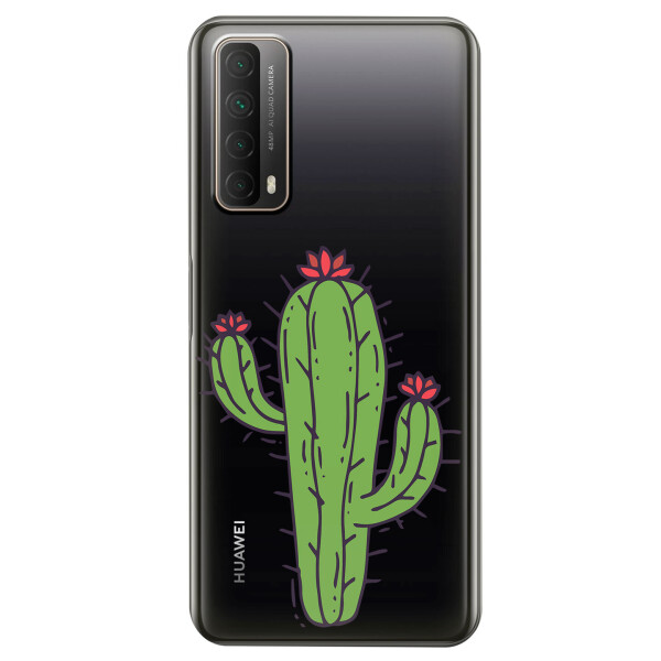 

Huawei P Smart 2021 чехол из прозрачного силикона с рисунком - Тропический кактус (KS7421)