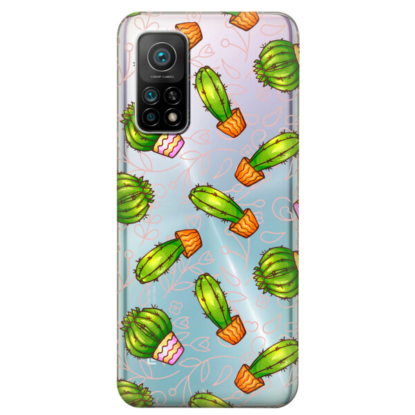 

Xiaomi Redmi K30S чехол из прозрачного силикона с рисунком - Арт кактусы (KS7749)