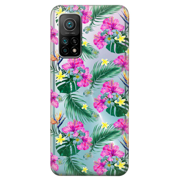 

Xiaomi Redmi K30S чехол из прозрачного силикона с рисунком - Тропические цветы (KS7704)