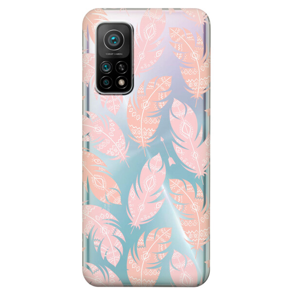 

Xiaomi Redmi K30S чехол из прозрачного силикона с рисунком - Розовые перья (KS7702)