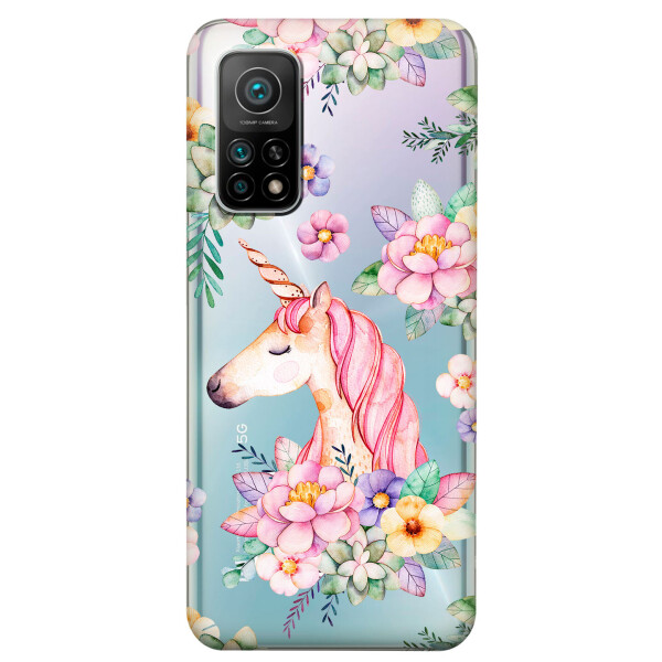 

Xiaomi Mi 10T чехол из прозрачного силикона с рисунком - Единорог в цветах (KS7570)