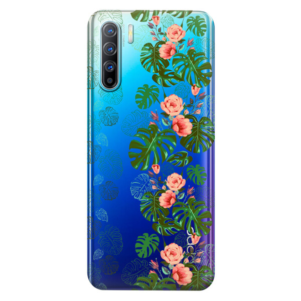 

Прозрачный силиконовый чехол iSwag для OPPO Reno 3 с рисунком - Тропические листья (KS3769)