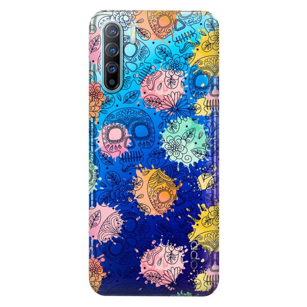 

Прозрачный силиконовый чехол iSwag для OPPO Reno 3 с рисунком - Красочные черепа (KS3771)