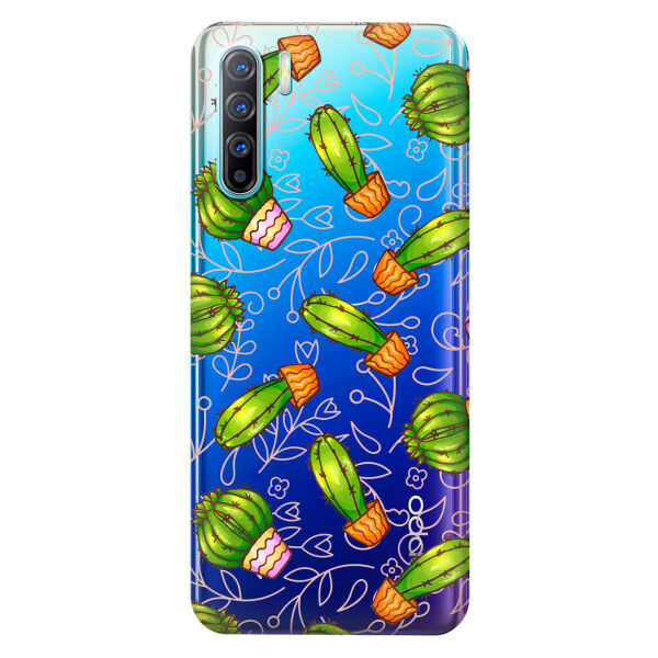 

Прозрачный силиконовый чехол iSwag для OPPO Reno 3 с рисунком - Арт кактусы (KS3774)