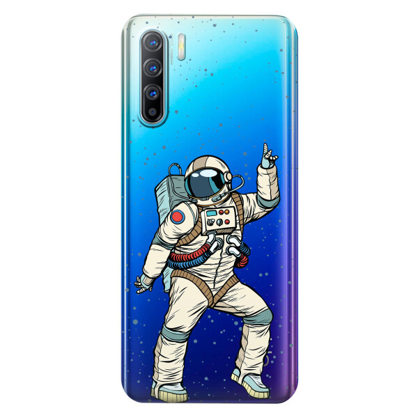 

Прозрачный силиконовый чехол iSwag для OPPO Reno 3 с рисунком - Веселый космонавт (KS3777)