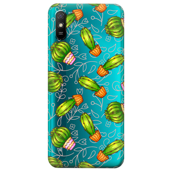 

Прозрачный силиконовый чехол iSwag для Xiaomi Redmi 9A с рисунком - Арт кактусы (KS3924)