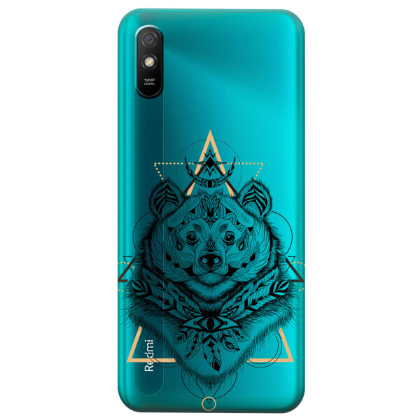 

Прозрачный силиконовый чехол iSwag для Xiaomi Redmi 9A с рисунком - Медведь индеец (KS3934)