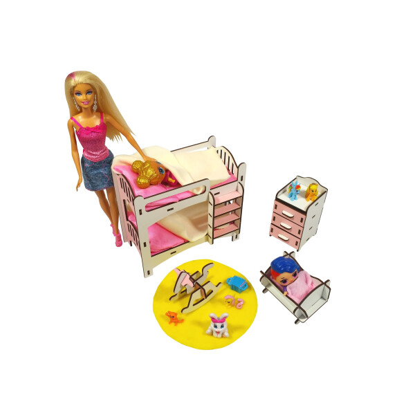 Акція на Кукольная мебель ЭКО для кукол в кукольный домик - в наборе кровать, лошадка, люлька, комод (3114) від Allo UA