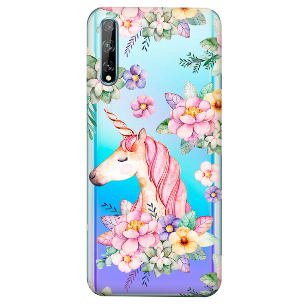 

Прозрачный силиконовый чехол iSwag для Huawei Y8p с рисунком - Единорог в цветах (KS4195)