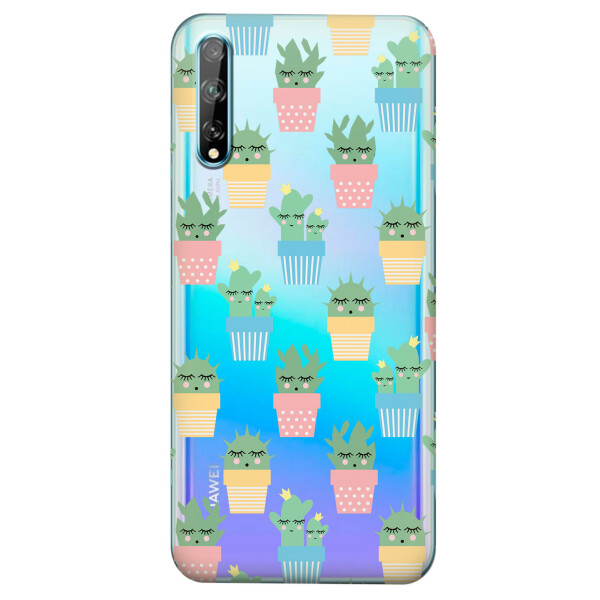 

Прозрачный силиконовый чехол iSwag для Huawei Y8p с рисунком - Кактусы в горшочках (KS4200)