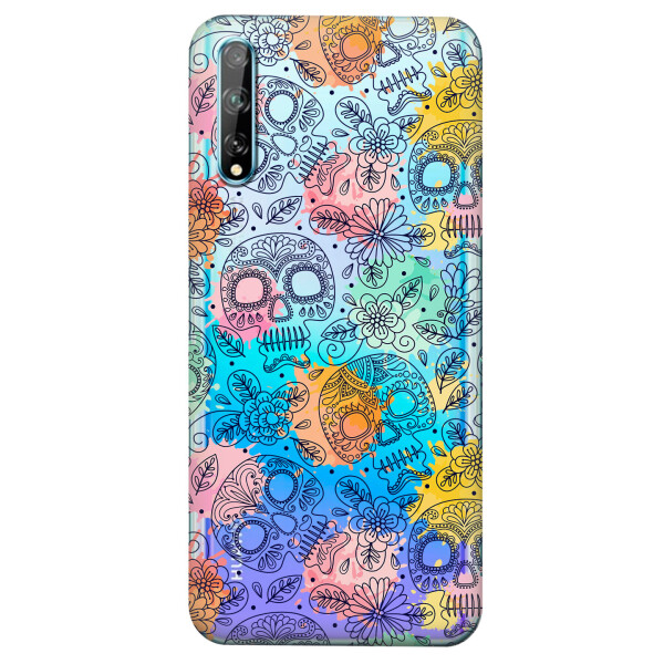 

Прозрачный силиконовый чехол iSwag для Huawei Y8p с рисунком - Красочные черепа (KS4221)