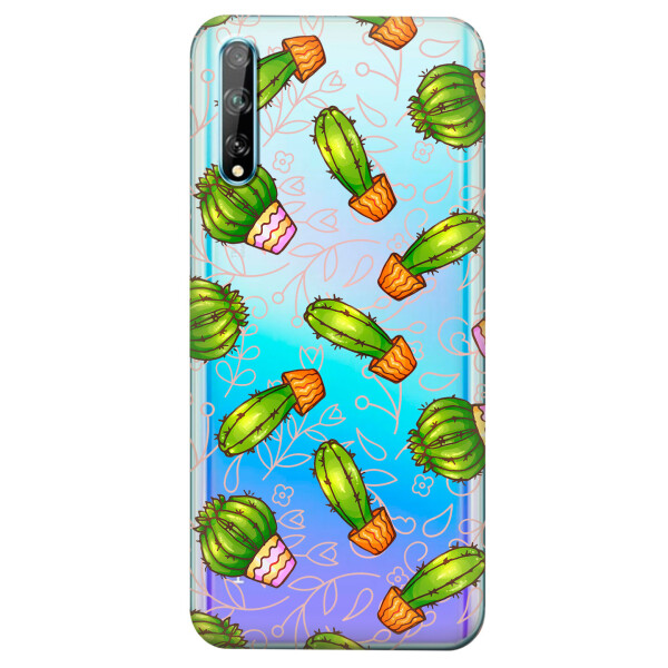 

Прозрачный силиконовый чехол iSwag для Huawei Y8p с рисунком - Арт кактусы (KS4224)