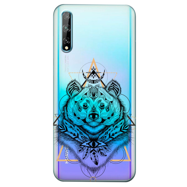 

Прозрачный силиконовый чехол iSwag для Huawei Y8p с рисунком - Медведь индеец (KS4234)