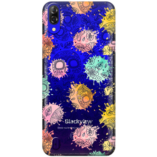 

Прозрачный силиконовый чехол iSwag для Blackview A60 с рисунком - Красочные черепа (H607)