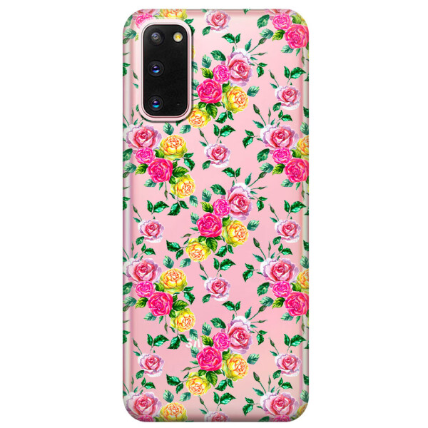 

Прозрачный силиконовый чехол iSwag для Samsung Galaxy S20 с рисунком - Розы (M1000)