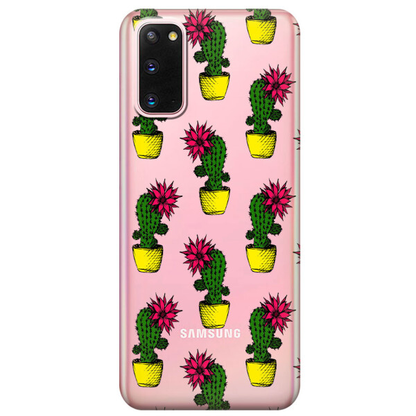 

Прозрачный силиконовый чехол iSwag для Samsung Galaxy S20 с рисунком - Кактусы (M1027)