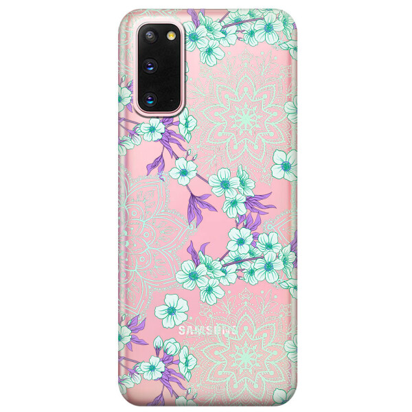 

Прозрачный силиконовый чехол iSwag для Samsung Galaxy S20 с рисунком - Цветочная мандала (M1036)