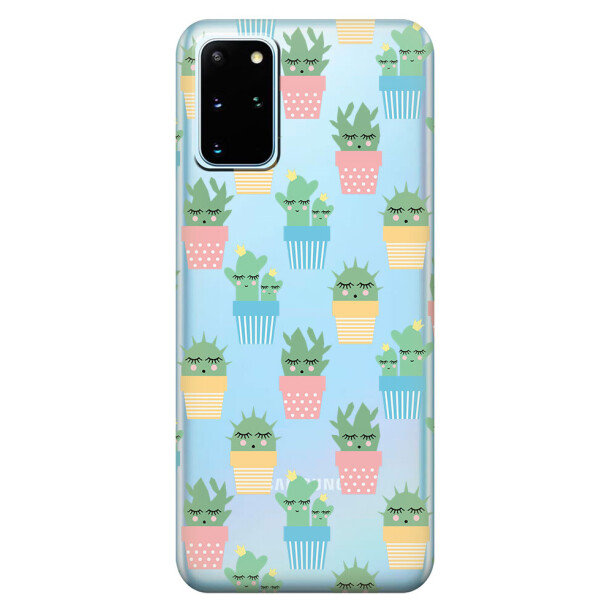 

Прозрачный силиконовый чехол iSwag для Samsung Galaxy S20 Plus Кактусы в горшочках (M1090)