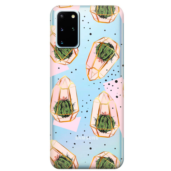 

Прозрачный силиконовый чехол iSwag для Samsung Galaxy S20 Plus Кактусы в колбах (M1094)