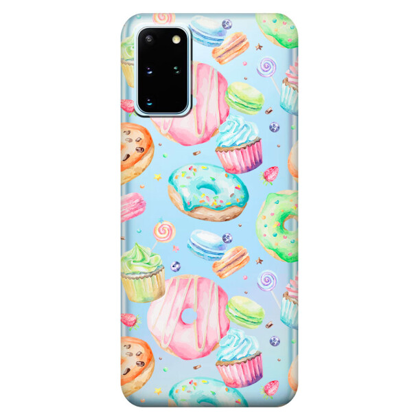 

Прозрачный силиконовый чехол iSwag для Samsung Galaxy S20 Plus Пончики (M1095)