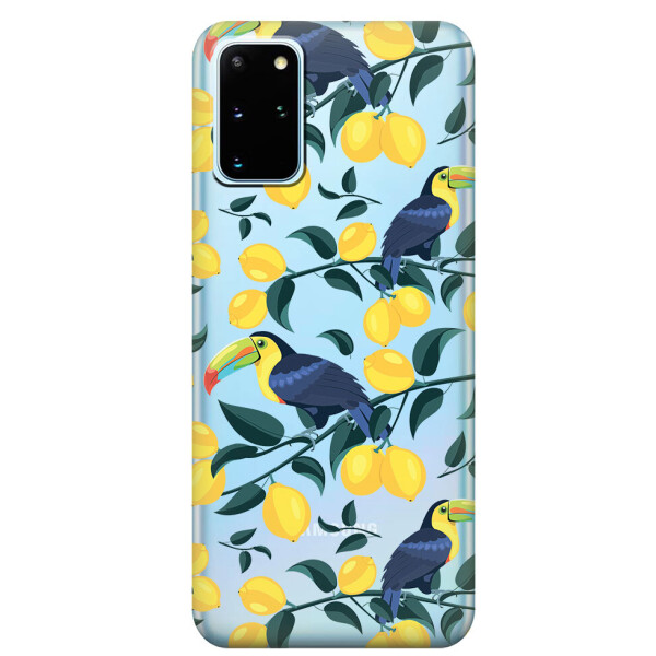 

Прозрачный силиконовый чехол iSwag для Samsung Galaxy S20 Plus Туканы и лимоны (M1100)