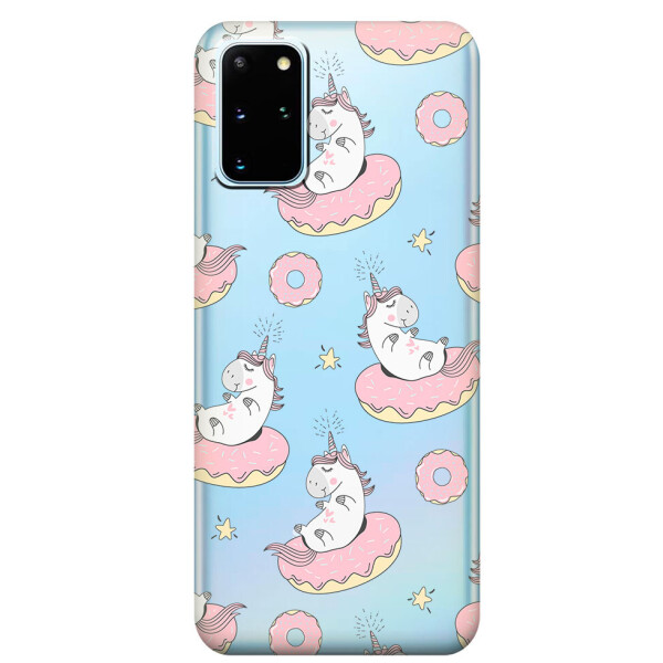 

Прозрачный силиконовый чехол iSwag для Samsung Galaxy S20 Plus Единороги на пончиках (M1101)