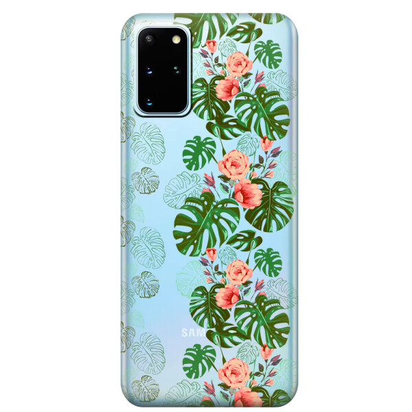

Прозрачный силиконовый чехол iSwag для Samsung Galaxy S20 Plus Тропические листья (M1109)