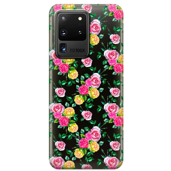 

Прозрачный силиконовый чехол iSwag для Samsung Galaxy S20 Ultra Розы (M1132)