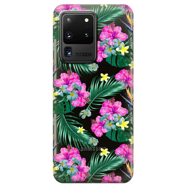 

Прозрачный силиконовый чехол iSwag для Samsung Galaxy S20 Ultra Тропические цветы (M1135)