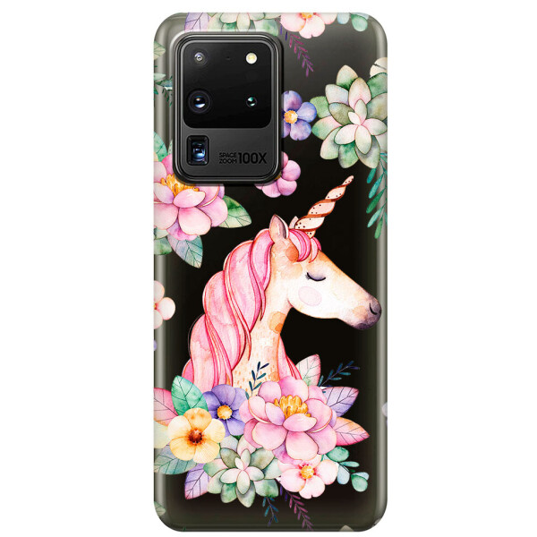 

Прозрачный силиконовый чехол iSwag для Samsung Galaxy S20 Ultra Единорог в цветах (M1151)