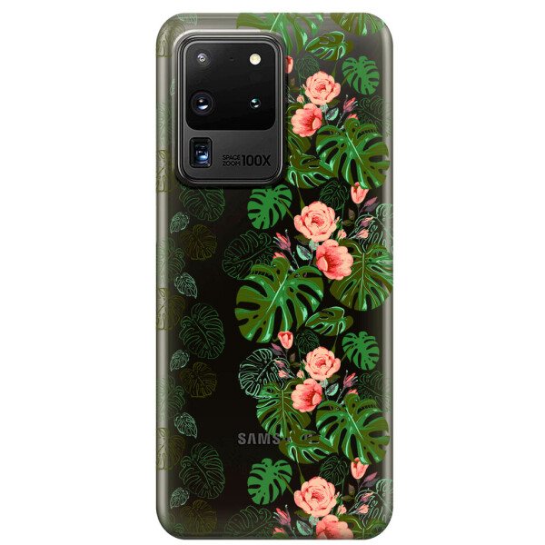 

Прозрачный силиконовый чехол iSwag для Samsung Galaxy S20 Ultra Тропические листья (M1175)