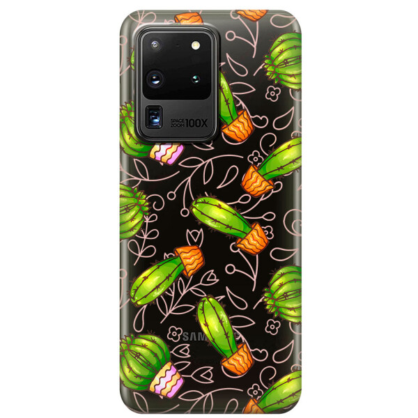 

Прозрачный силиконовый чехол iSwag для Samsung Galaxy S20 Ultra Арт кактусы (M1180)