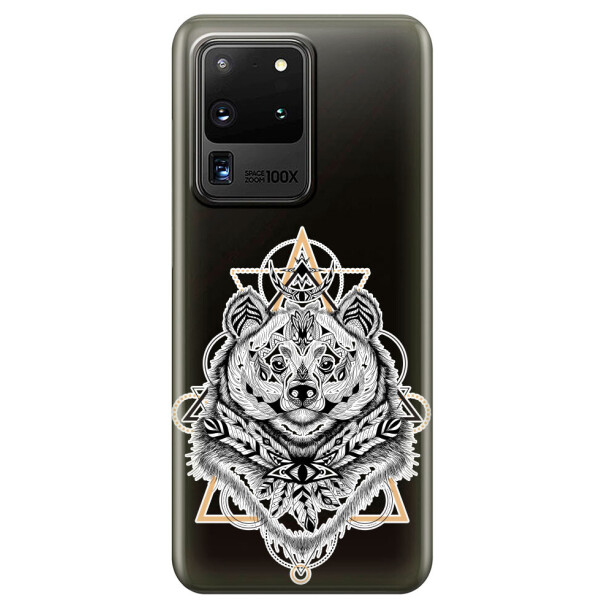 

Прозрачный силиконовый чехол iSwag для Samsung Galaxy S20 Ultra Медведь индеец (M1190)