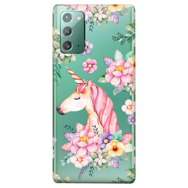 

Прозрачный силиконовый чехол iSwag для Samsung Galaxy Note 20 с рисунком - Единорог в цветах (KS4720)