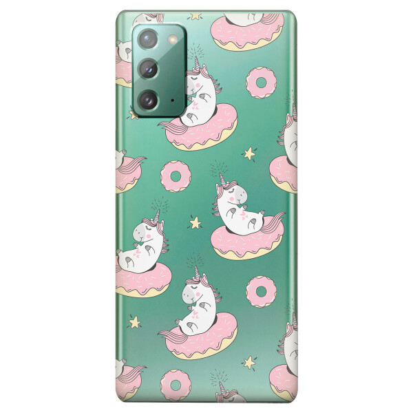 

Прозрачный силиконовый чехол iSwag для Samsung Galaxy Note 20 с рисунком - Единороги на пончиках (KS4736)