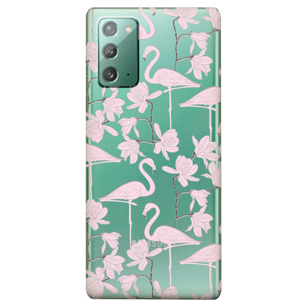 

Прозрачный силиконовый чехол iSwag для Samsung Galaxy Note 20 с рисунком - Розовые фламинго (KS4739)