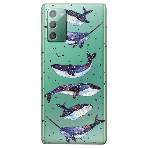 

Прозрачный силиконовый чехол iSwag для Samsung Galaxy Note 20 с рисунком - Киты Единороги (KS4769)