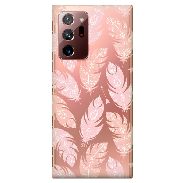 

Прозрачный силиконовый чехол iSwag для Samsung Galaxy Note 20 Ultra с рисунком - Розовые перья (KS4777)