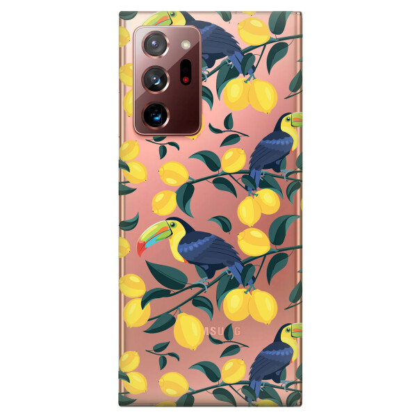 

Прозрачный силиконовый чехол iSwag для Samsung Galaxy Note 20 Ultra с рисунком - Туканы и лимоны (KS4810)