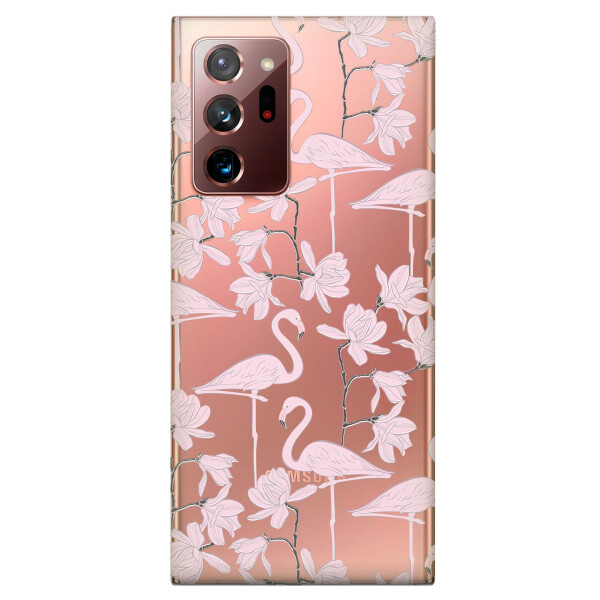 

Прозрачный силиконовый чехол iSwag для Samsung Galaxy Note 20 Ultra с рисунком - Розовые фламинго (KS4814)